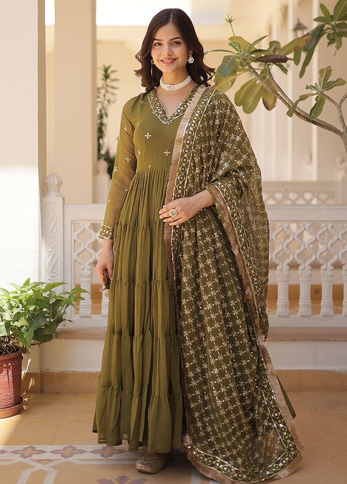 Mehendi Readymade Georgette Indian Dress - Indian Silk House Agencies