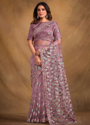 Purple Net Net Saree With Blouse Piece - Indian Silk House Agencies