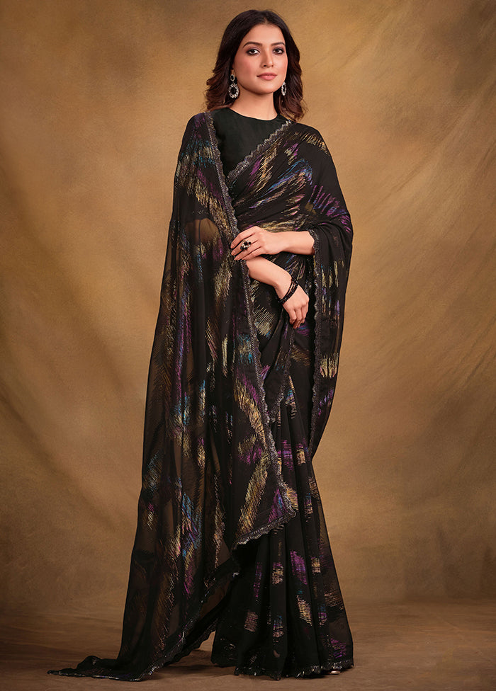 Black Printed Pure Silk above 4k Saree With Blouse Piece - Indian Silk House Agencies