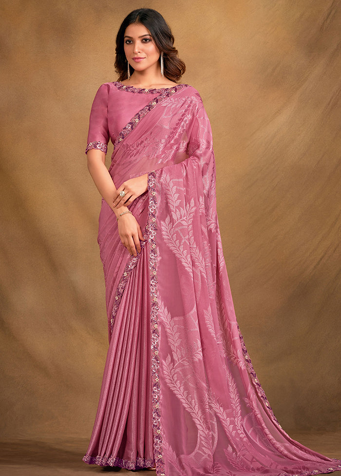 Pink Georgette Saree With Blouse Piece - Indian Silk House Agencies