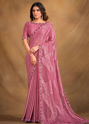 Pink Georgette Saree With Blouse Piece - Indian Silk House Agencies