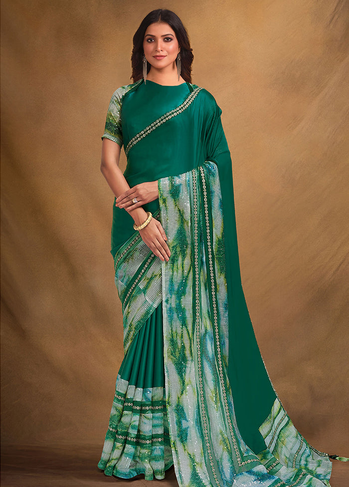 Rama Satin Silk Saree With Blouse Piece - Indian Silk House Agencies
