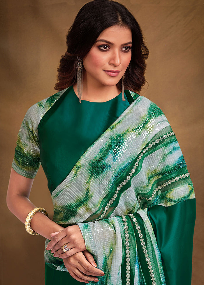 Rama Satin Silk Saree With Blouse Piece - Indian Silk House Agencies