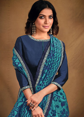 Blue Net Net Saree With Blouse Piece - Indian Silk House Agencies