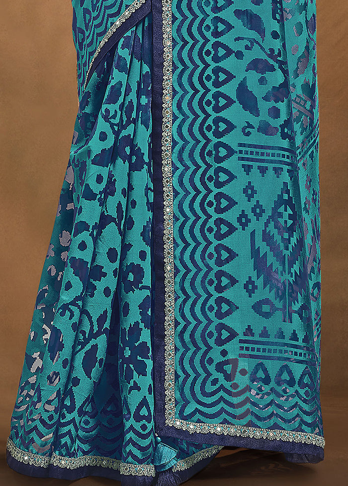 Blue Net Net Saree With Blouse Piece - Indian Silk House Agencies