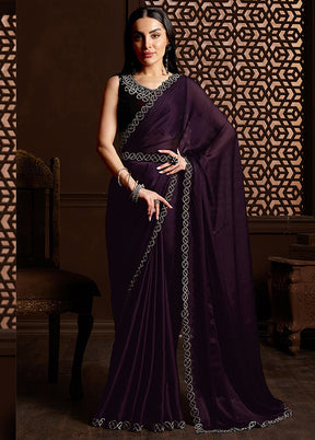 Purple Satin Silk Saree With Blouse Piece - Indian Silk House Agencies