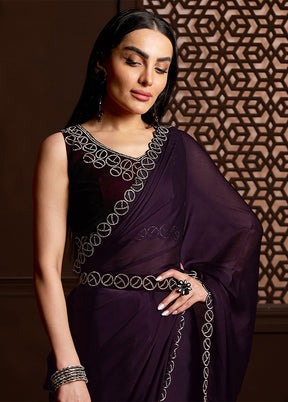 Purple Satin Silk Saree With Blouse Piece - Indian Silk House Agencies