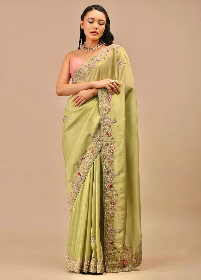 Green Dupion Silk Saree With Blouse Piece