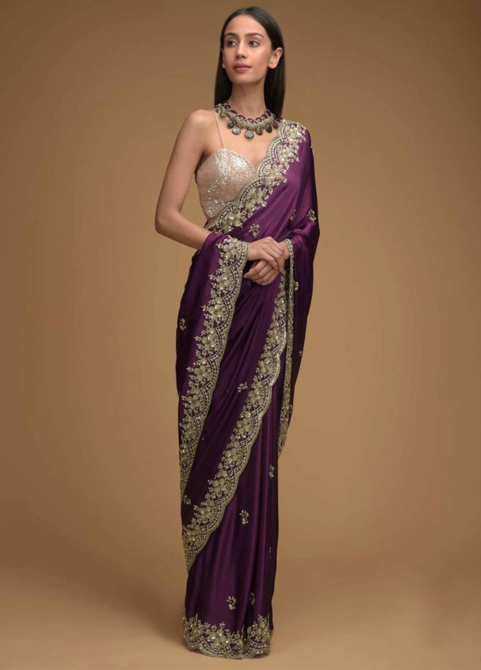 Purple Dupion Silk Saree With Blouse Piece