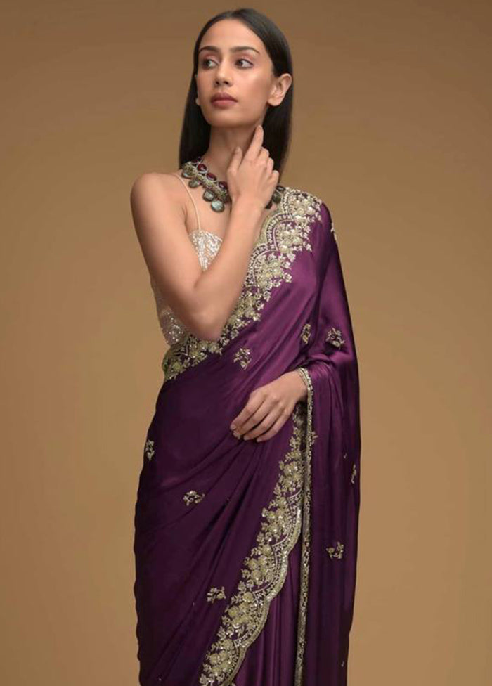 Purple Dupion Silk Saree With Blouse Piece