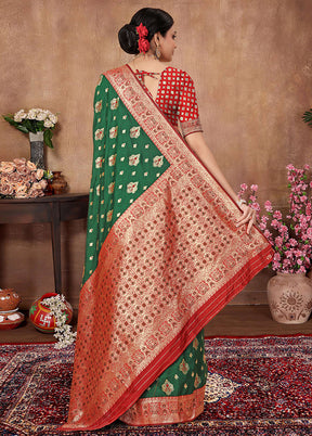 Green Banarasi Silk Saree With Blouse Piece