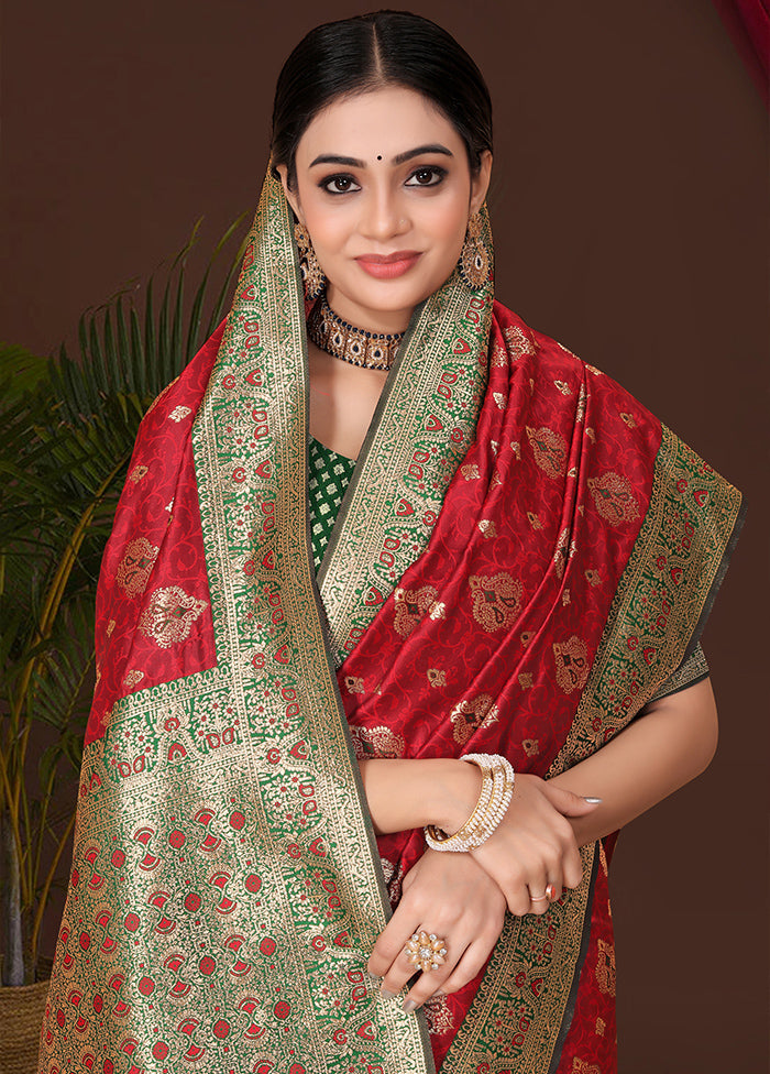 Red Banarasi Silk Saree With Blouse Piece