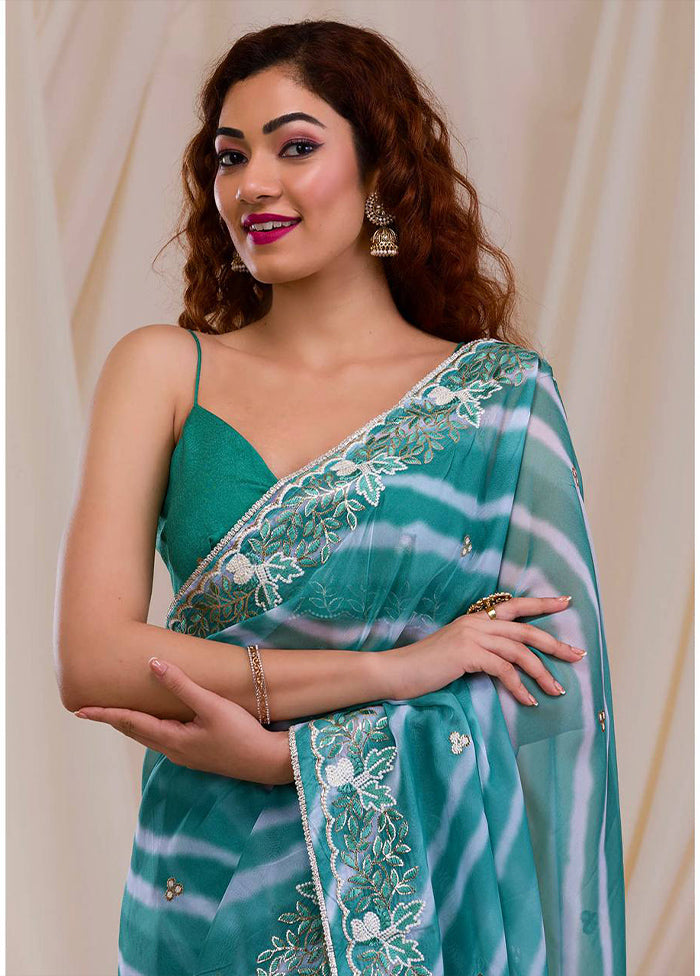 Green Georgette Saree With Blouse Piece