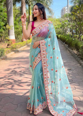 Green Net Net Saree With Blouse Piece