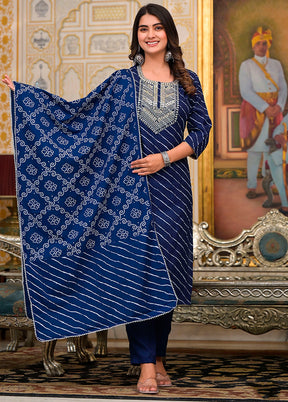 3 Pc Blue Readymade Cotton Dupatta Suit Set