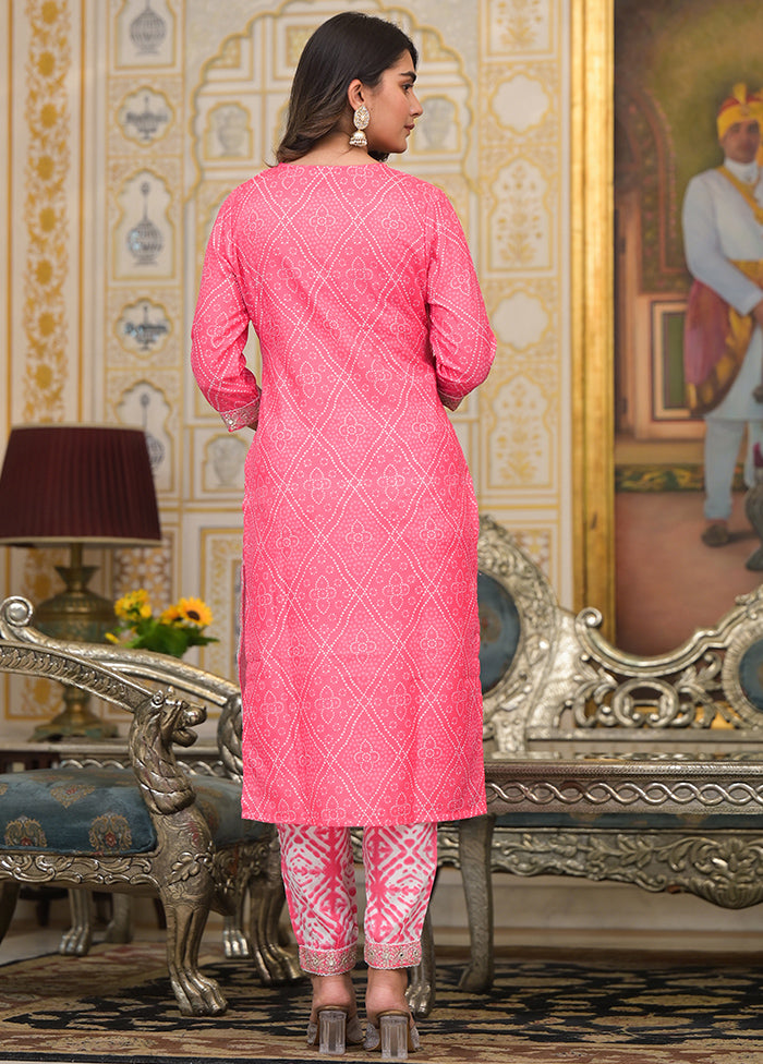 3 Pc Pink Readymade Cotton Dupatta Suit Set