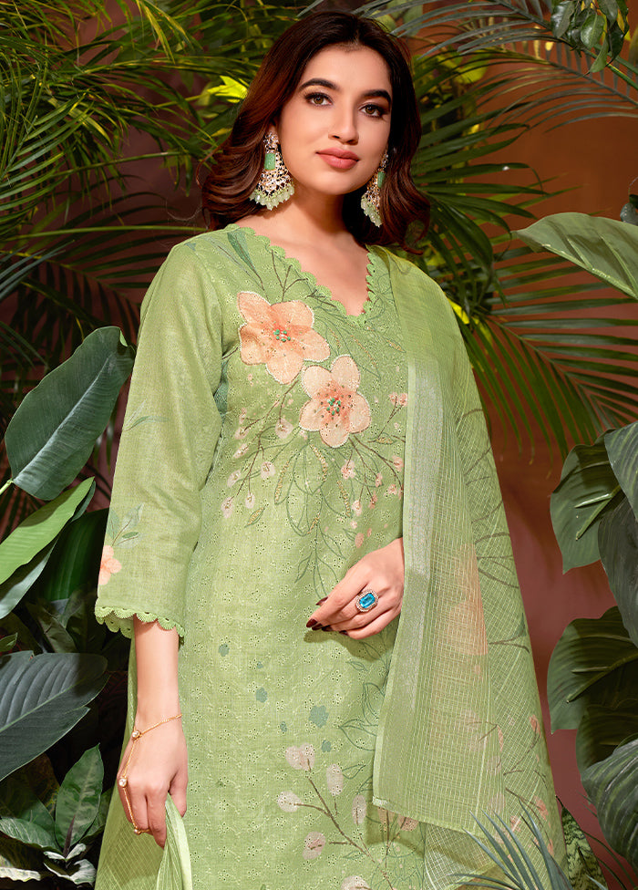 3 Pc Green Readymade Cotton Dupatta Suit Set