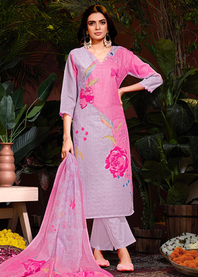 3 Pc Pink Readymade Cotton Dupatta Suit Set