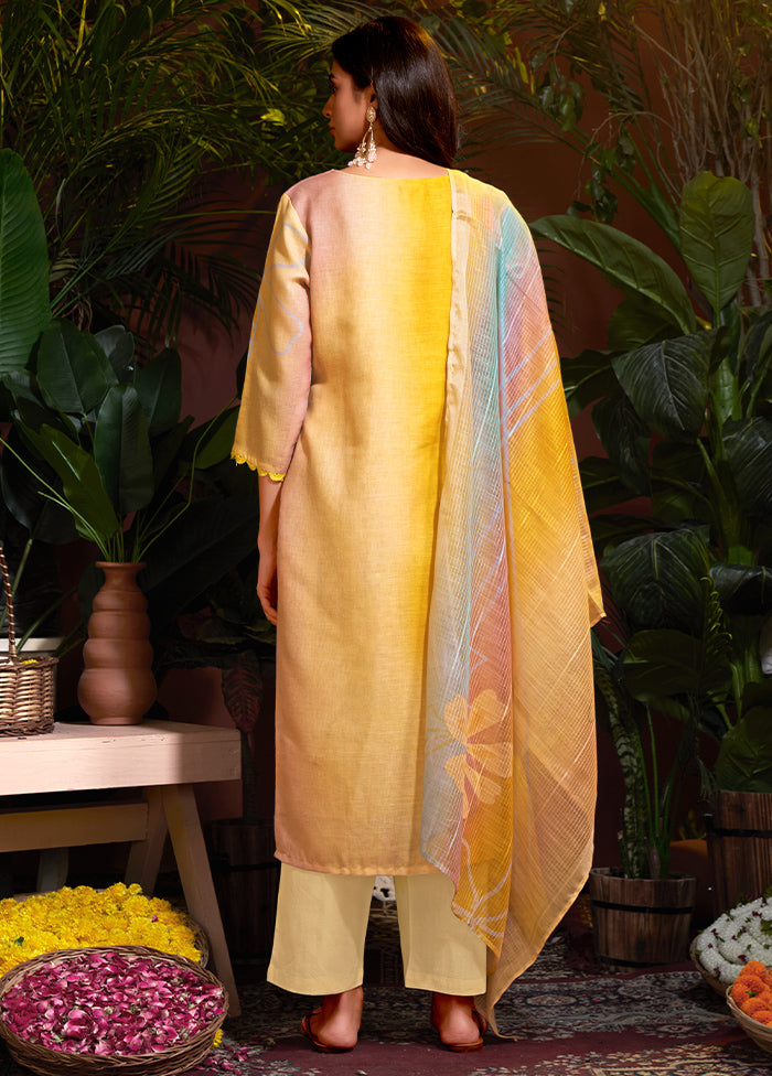 3 Pc Mustard Readymade Cotton Dupatta Suit Set