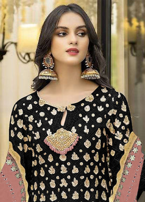 3 Pc Black Semi Stitched Georgette Suit Set