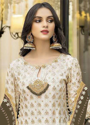 3 Pc Cream Semi Stitched Georgette Suit Set