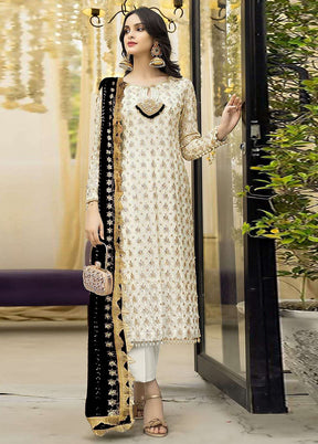 3 Pc Cream Semi Stitched Georgette Suit Set