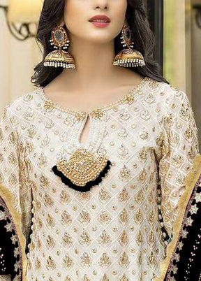 3 Pc Cream Semi Stitched Georgette Suit Set