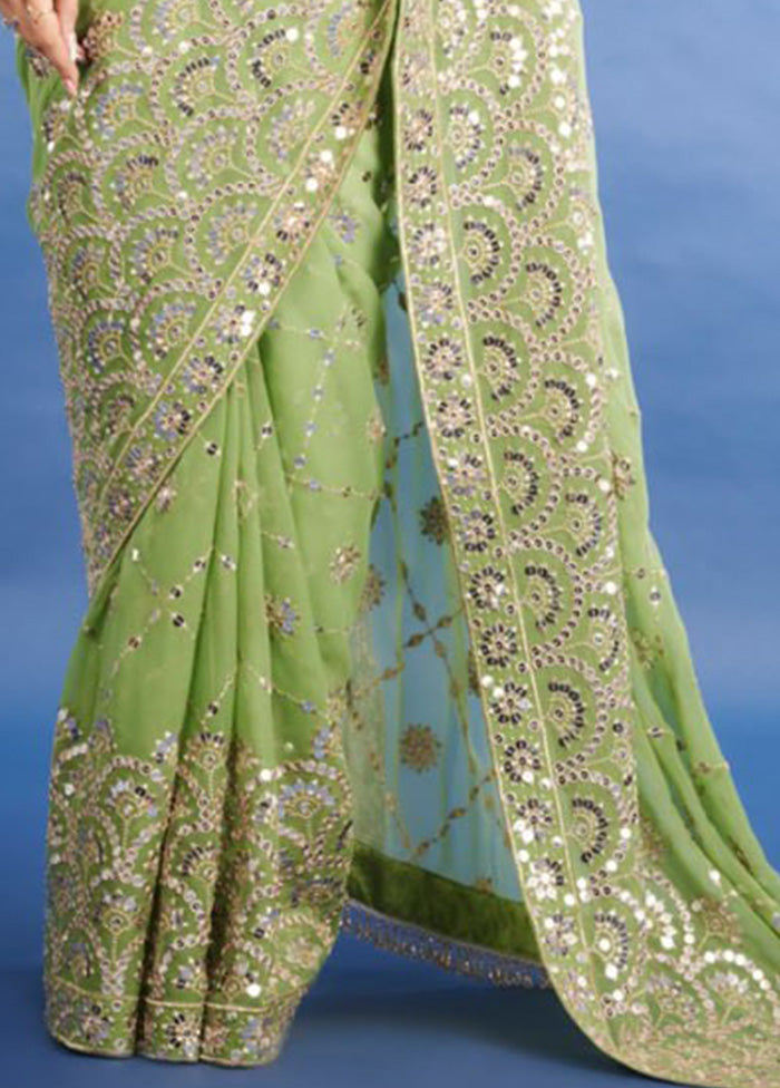 Green Georgette Saree With Blouse Piece