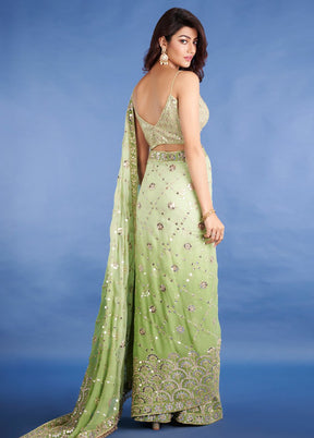 Green Georgette Saree With Blouse Piece