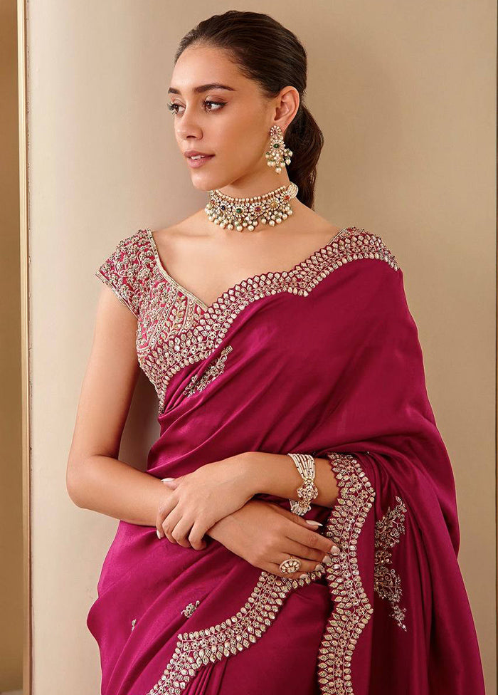 Maroon Dupion Silk Saree With Blouse Piece