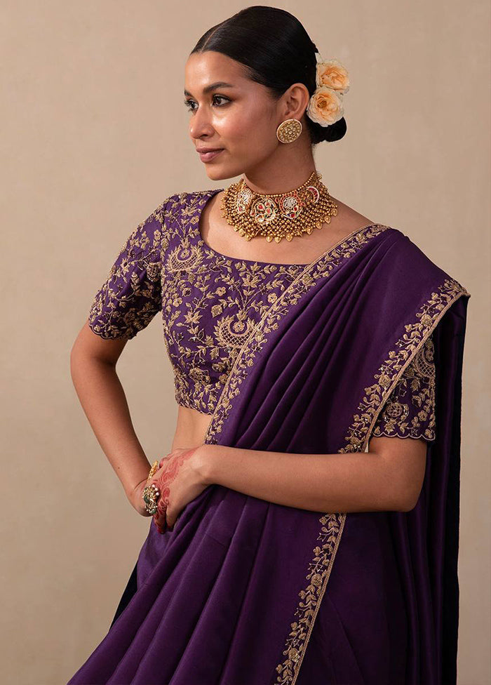 Purple Dupion Silk Saree With Blouse Piece