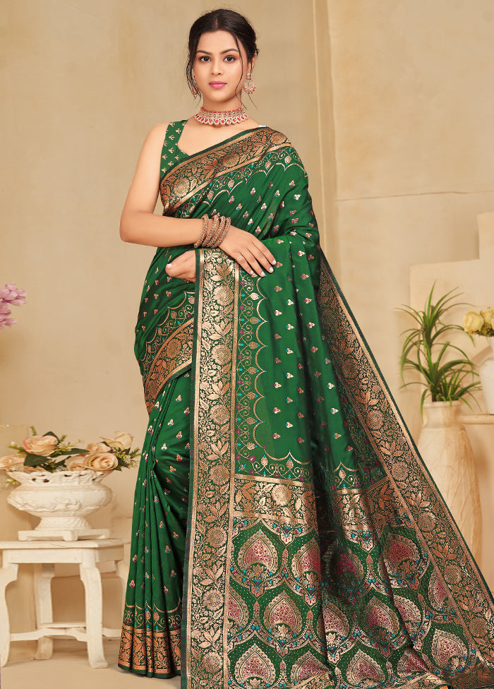 Green Banarasi Silk Saree With Blouse Piece