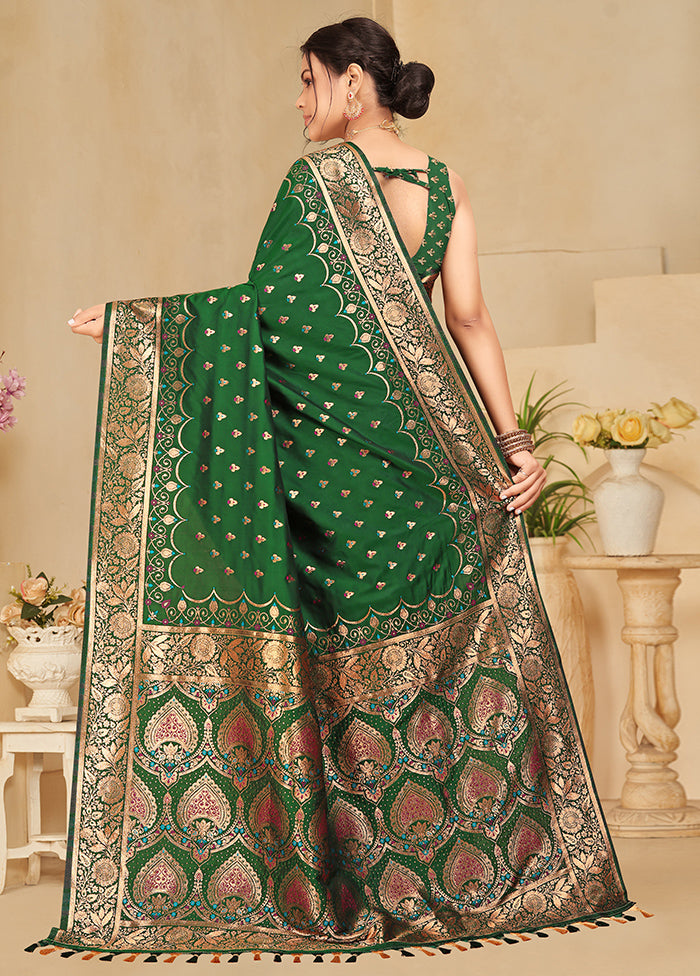 Green Banarasi Silk Saree With Blouse Piece