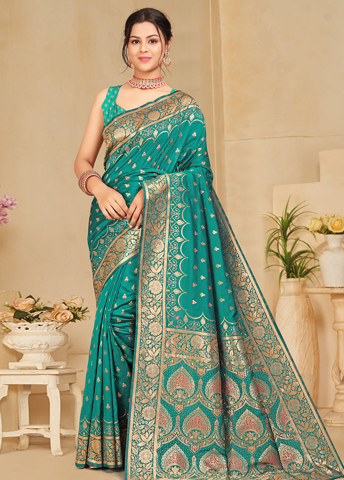 Blue Banarasi Silk Saree With Blouse Piece