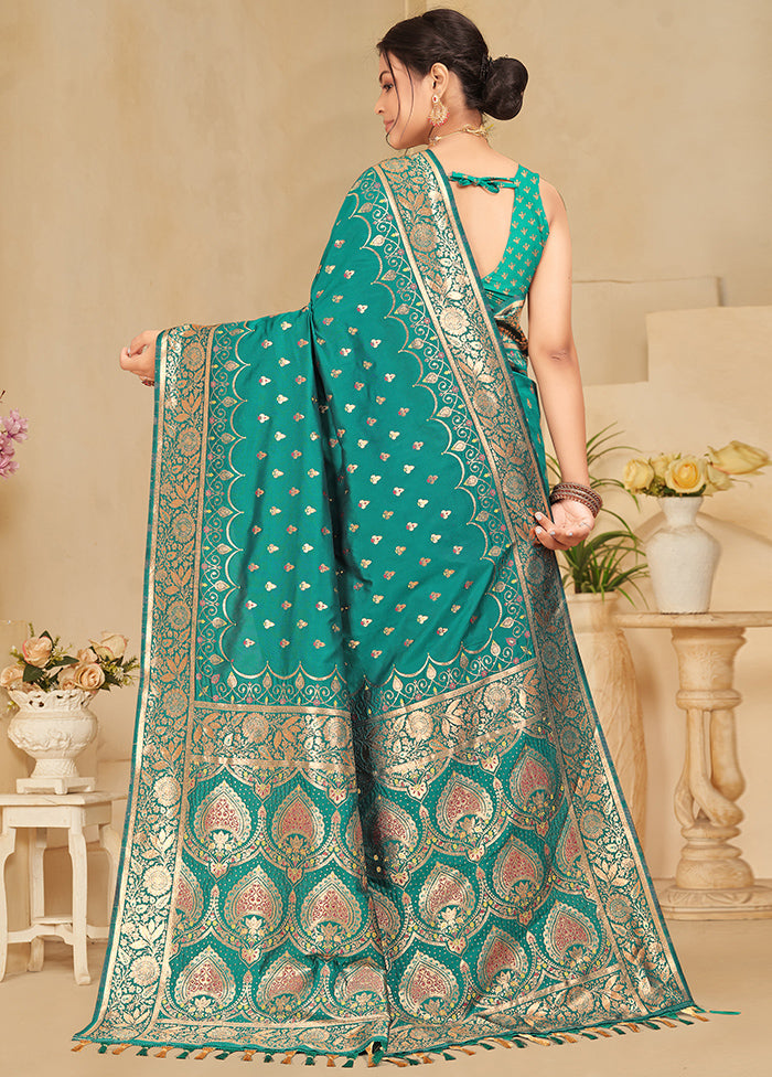 Blue Banarasi Silk Saree With Blouse Piece