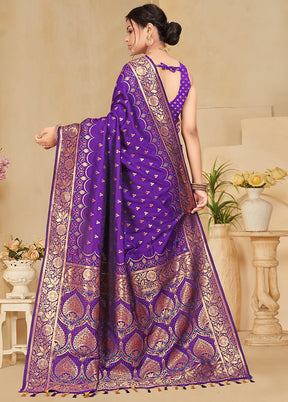 Purple Banarasi Silk Saree With Blouse Piece