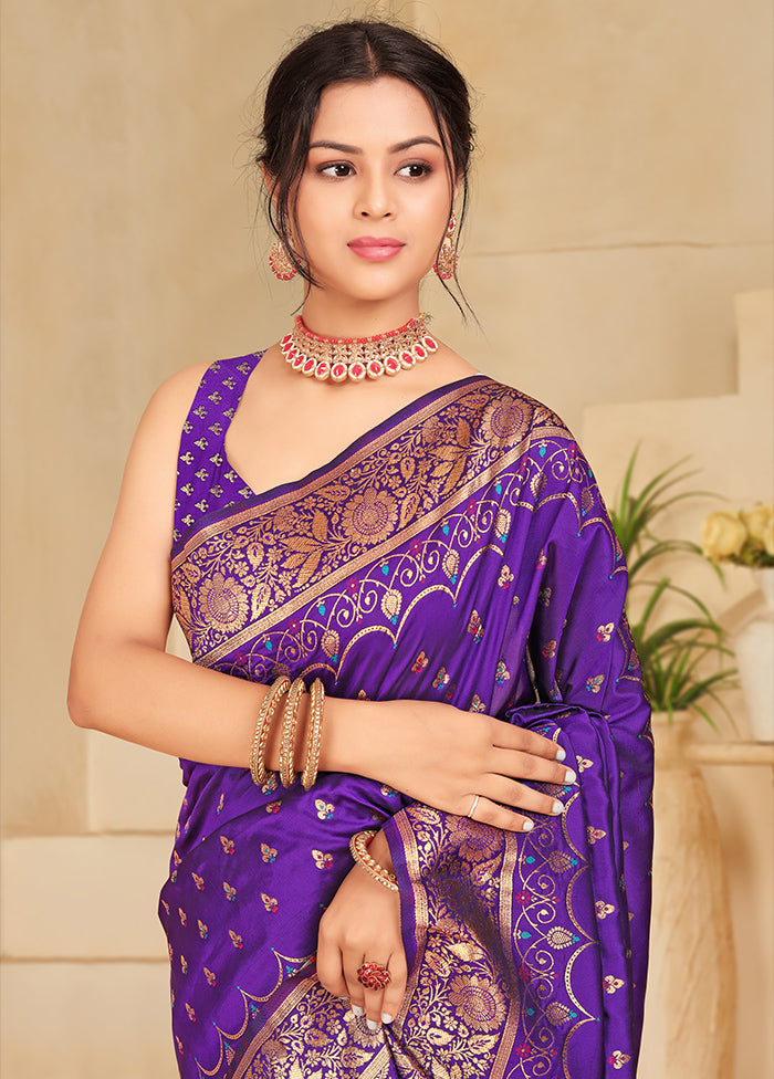 Purple Banarasi Silk Saree With Blouse Piece