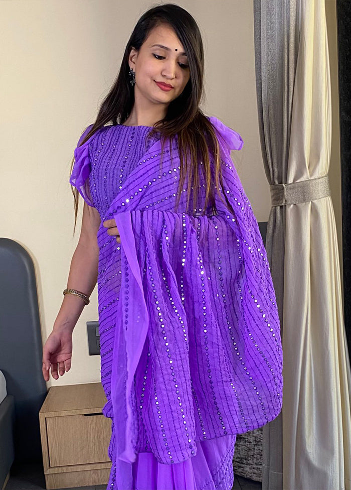 Lavender Georgette Saree With Blouse Piece