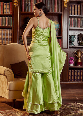 3 Pc Green Readymade Cotton Dupatta Suit Set