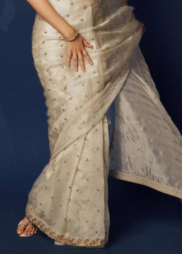 Beige Organza Saree With Blouse Piece