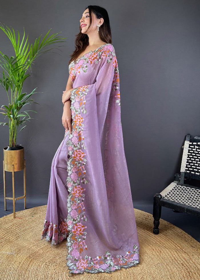 Lavender Spun Silk Saree With Blouse Piece