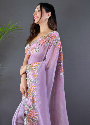 Lavender Spun Silk Saree With Blouse Piece