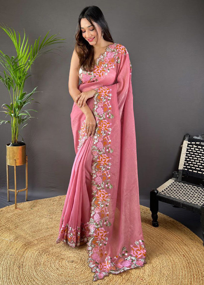 Pink Spun Silk Saree With Blouse Piece