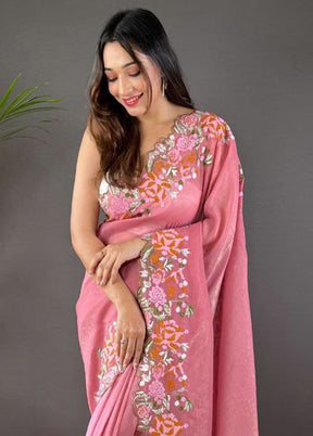 Pink Spun Silk Saree With Blouse Piece