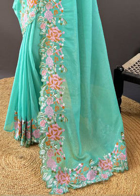 Sea Green Spun Silk Saree With Blouse Piece