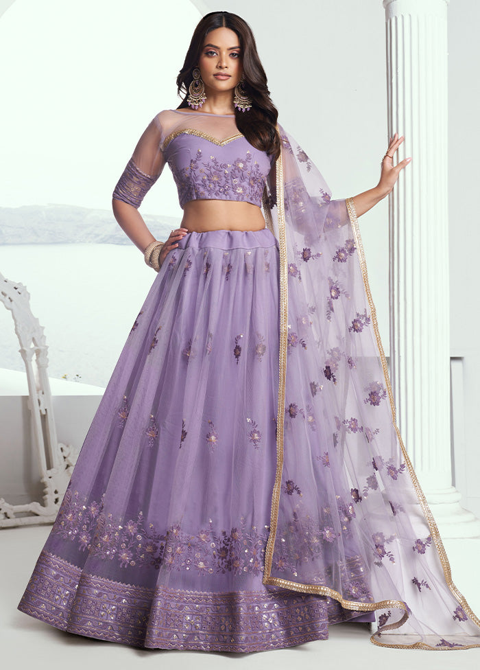 3 Pc Lavender Net Semi Stitched Lehenga Set