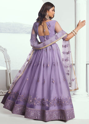 3 Pc Lavender Net Semi Stitched Lehenga Set