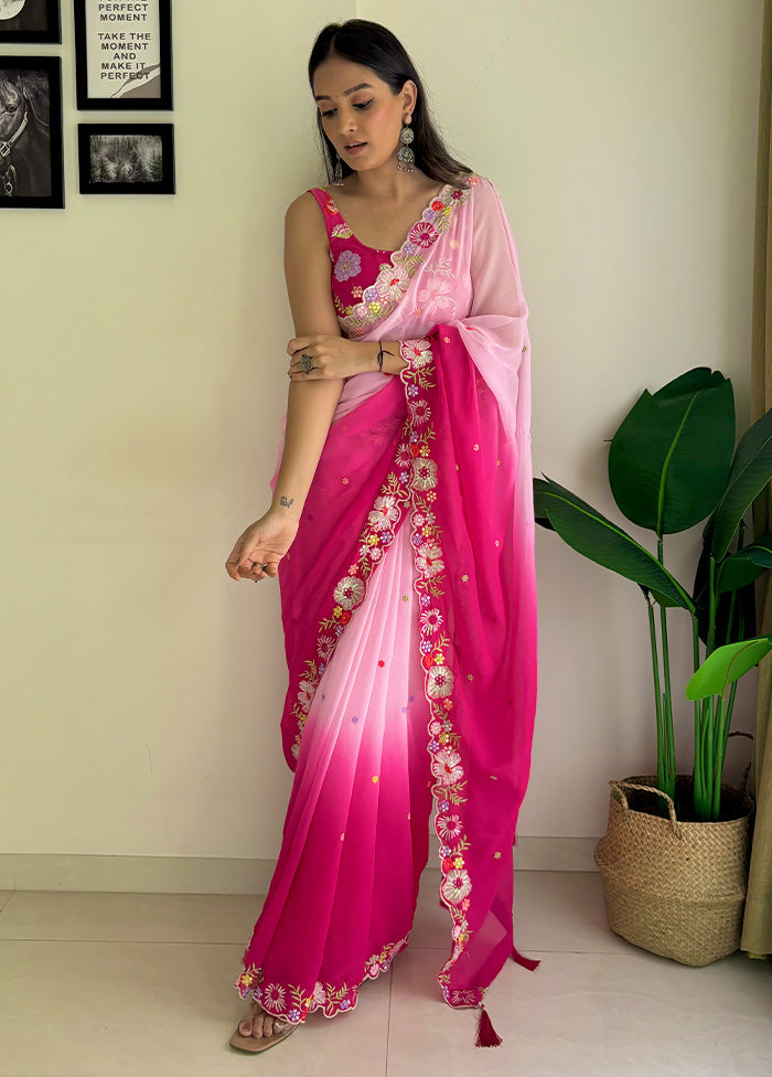 Pink Georgette Saree With Blouse Piece