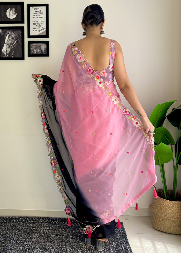 Pink Georgette Saree With Blouse Piece