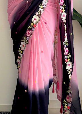 Pink Georgette Saree With Blouse Piece